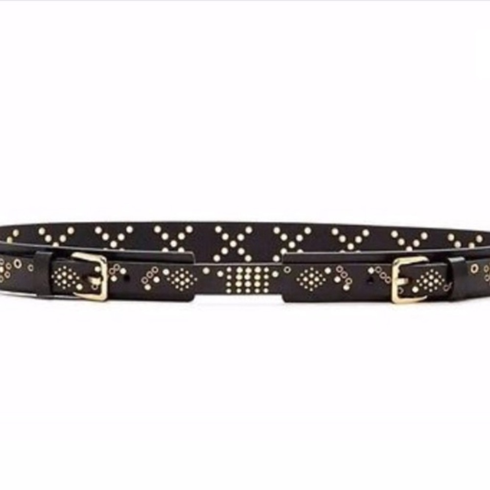 Rebecca Minkoff Black Leather Gold Studded Belt